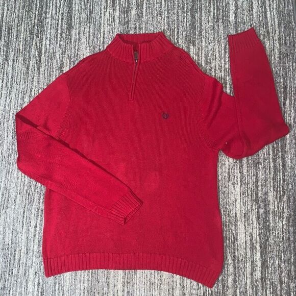 Chaps Mens Size XL Quarter Zip Pullover Sweater Red Long Sleeves 100% Cotton - Picture 1 of 5